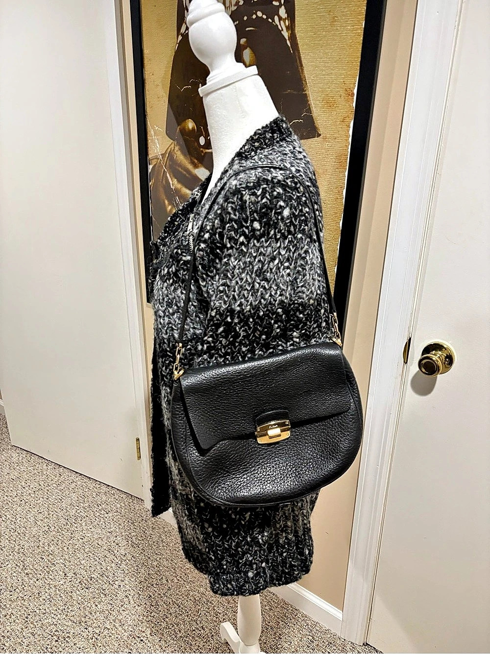 FURLA black pebbled leather Crossbody Bag